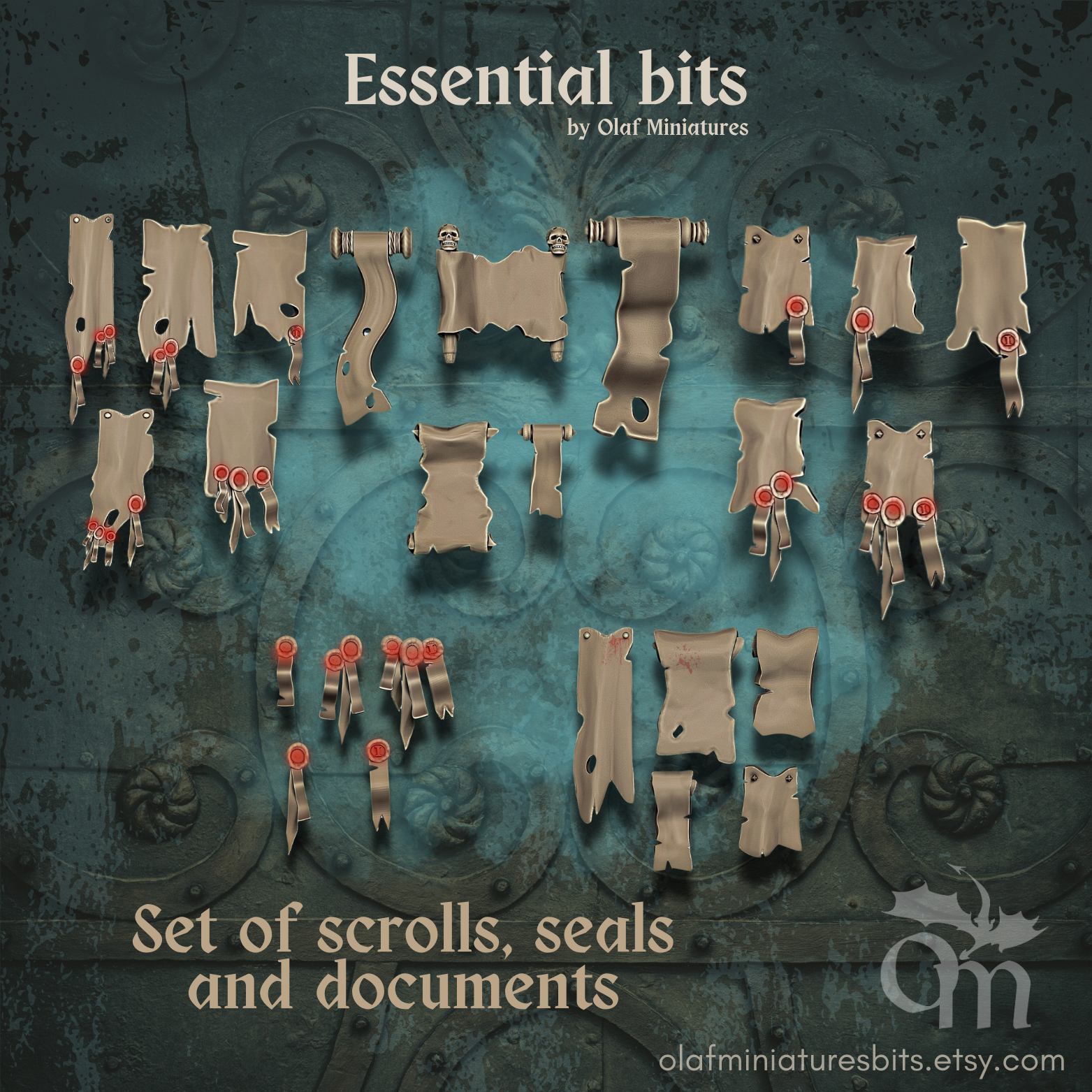 Set of scrolls, seals and documents